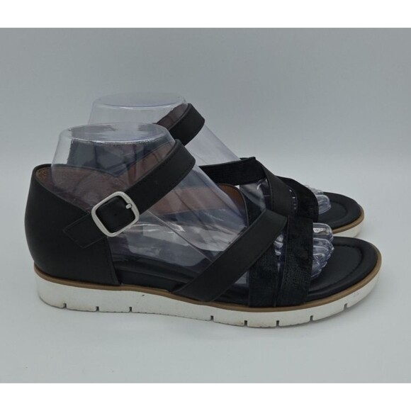 Sofft Sandals Strappy Black Leather Low Wedge Heel Back Zipper Womens 8 M - Picture 6 of 8